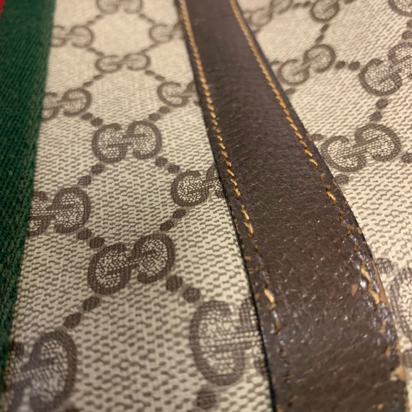 Gucci Beige and Brown Canvas Bag with Red and Green Accent Needs Restoration - Picture 12 of 16